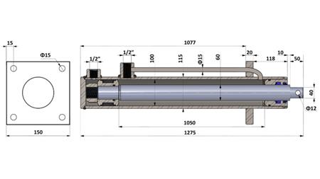 HYDRAULICKÝ CYLINDER S MONTÁŽNOU DOSKOU 100/60-1050 S TRUBKAMI