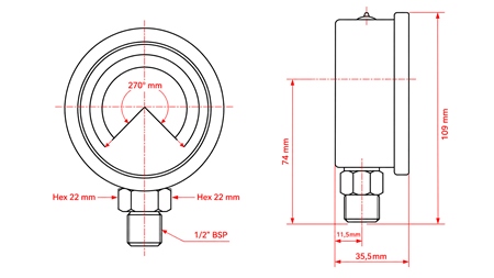 MANOMETRAS DN100 VERTIKALUS 0 - 12 BAR - 1/2