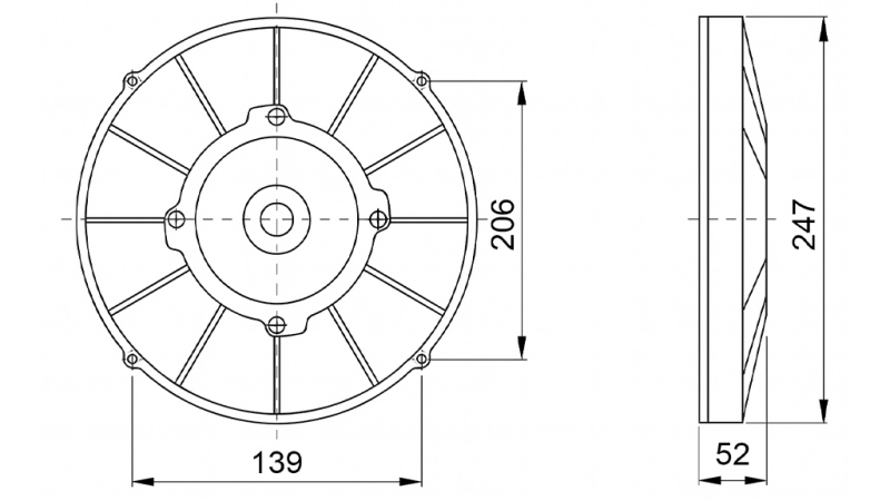 VENTILATOR AKSIALNI 225mm POTISNI 12V
