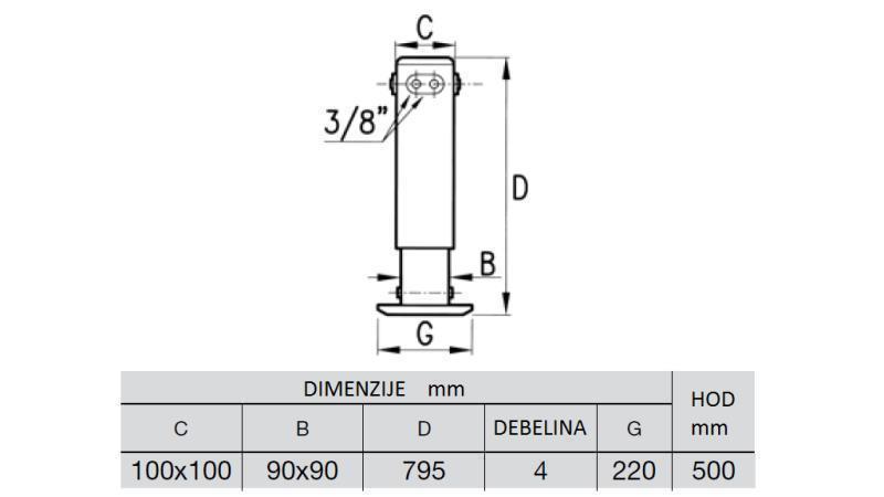 HIDRAULINĖ KOJA DVIETIS 3.8 TON 500mm