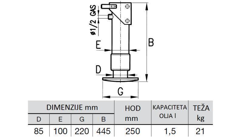 Hidraulinė koja vienpusė 6 tonų 250mm