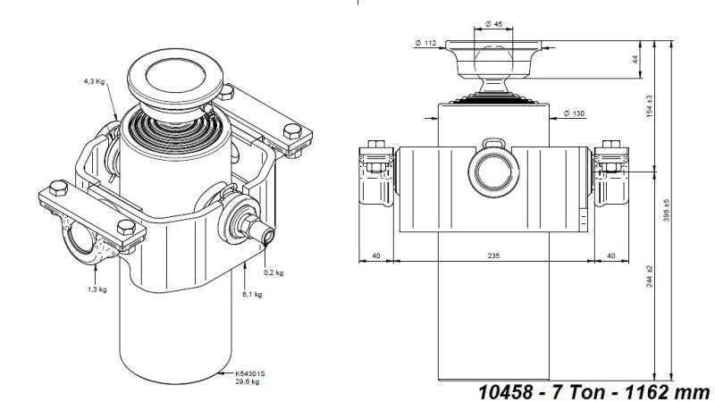 TELESCOPINIS CILINDRAS KOMPAKTINIS 5 ETAPAI 1162mm x125 -BOLAS