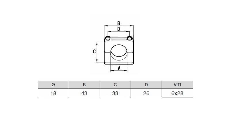 PORTA TUBO FI 16 - dimensioni