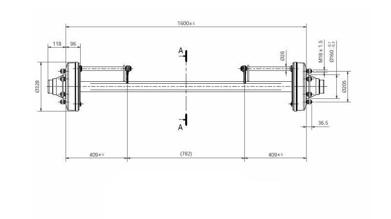 AKSEL FOR HENGER 8300 kg MED BREMSE (1600 mm)