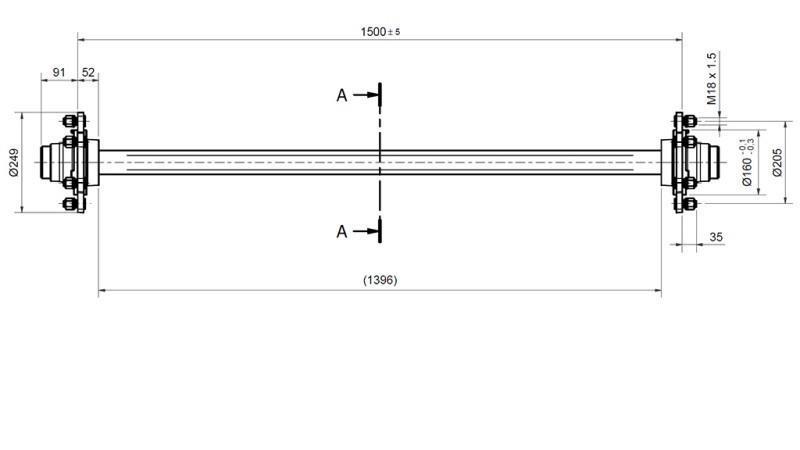 ASSE PER RIMORCHIO 4800 kg SENZA FRENI (1500 mm)