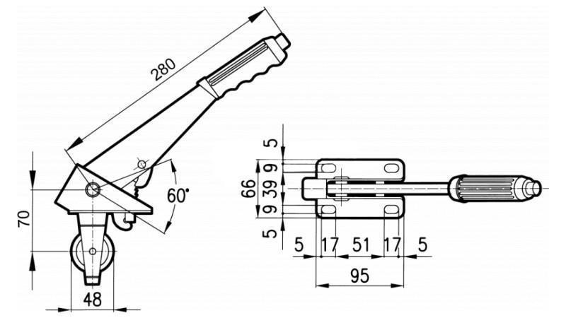 MANIGLIA L280 CON PULEGGIA FI48mm