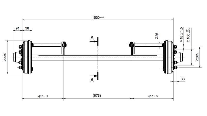 AKSEL FOR HENGER 4800 kg MED BREMSE (1500 mm)
