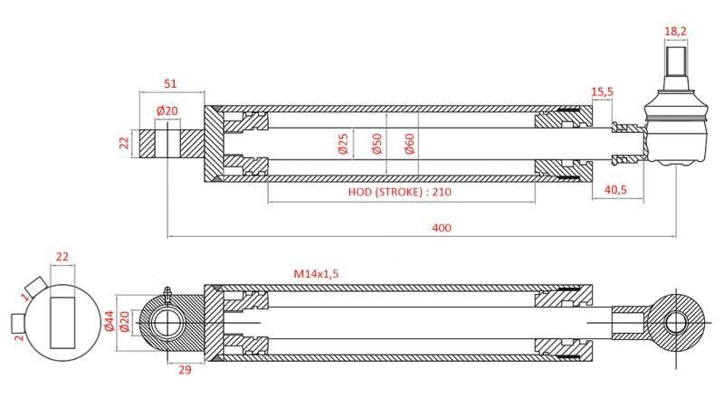 CILINDRO DE DIRECCIÓN HIDRÁULICO FIAT-NEW HOLLAND OEM-5189888