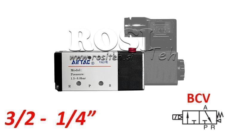 PNEUMATINIS ELEKTRINIS VOŽTUVAS 3/2 MONOSTABILUS 1/4 PRT-0832-BCV