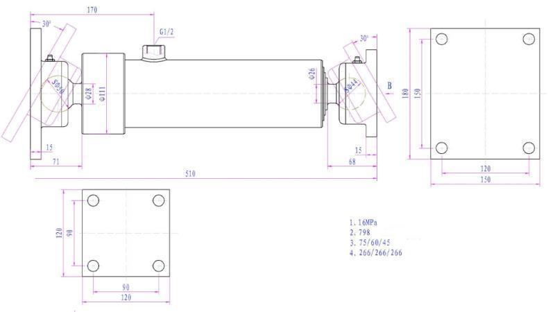 TELESKOPINIS CILINDRAS 3 PRATĖSIMAI 805MM K3B-5T