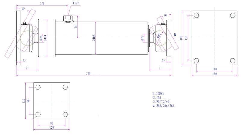 TELESKOPINIS CILINDRAS 3 PRATĖSIMAI  805MM K3B-7T
