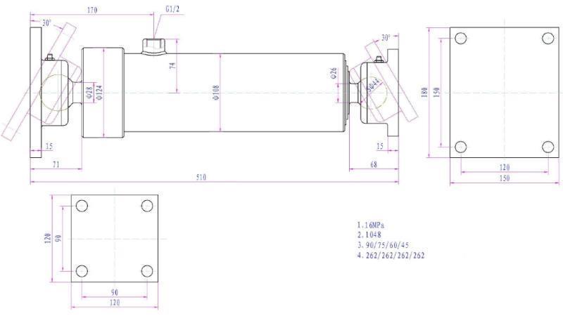 TELESKOPINIS CILINDRAS 4 PRATĖSIMAI  1050MM K4B-7T