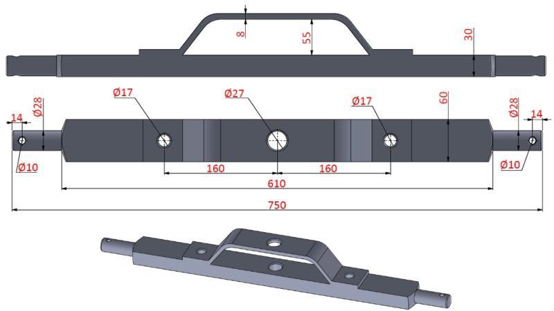 BARĂ HIDRAULICĂ PENTRU TRACTOR CATEGORIA 2 CU BRACKET DE MONTARE (L-750mm)