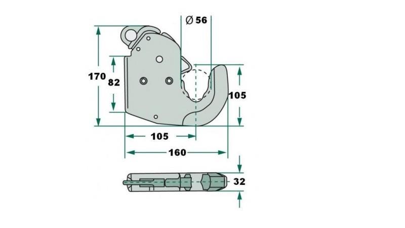 GANCIO AUTOMATICO PER GANCIO TRACTOR IDRAULICO CAT.2S ECO - dimensioni