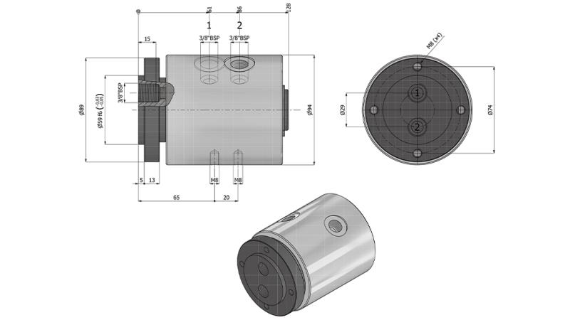 HIDRAVLIČNI VRTLJIVI PRIKLJUČEK 2WAY IH2037-GY6LS 3/8 30LIT/MIN 350RPM 350BAR