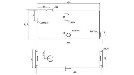 RESERVORIO DE METAL 12 LITROS CUBO 255x120x450mm
