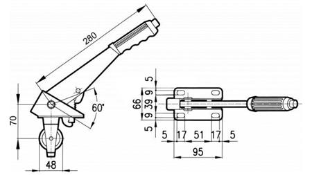 MANIGLIA L280 CON PULEGGIA FI48mm
