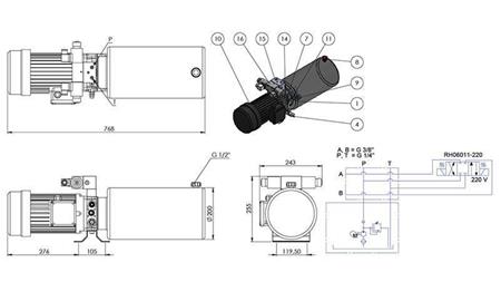 MINI HYDRAULIKAGGREGAT 380V AC (2.2 kW) - 8.0 cc - 11.2 lit/min - tank 12 lit