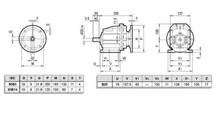 REDUCTOR ERC02 PARA MOTOR ELÉCTRICO MS80 (1.1-1.5kW) RELACIÓN 24:1