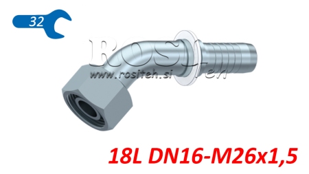 HIDRAULINĖ SĄSAJA DKOL 18 L SU MOTERIMI ELBOW 45 DN16-M26X1,5