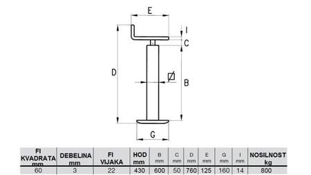 LEGA DE SOPORTE DE TORNILLO (ALTURA 760mm - RECORRIDO 430mm) - 800KG