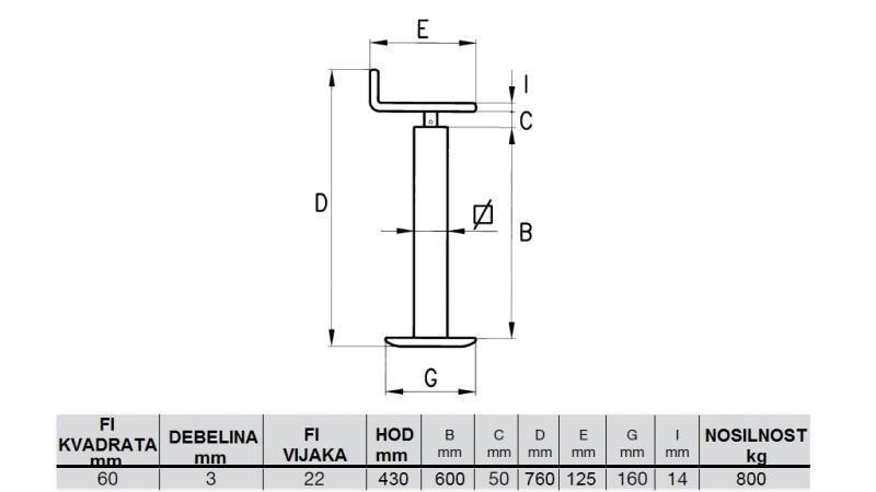 LEGA DE SOPORTE DE TORNILLO (ALTURA 760mm - RECORRIDO 430mm) - 800KG