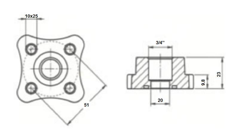 CONECTOR DE HOSE 3/4 - FLANȘĂ PLATĂ fi 50