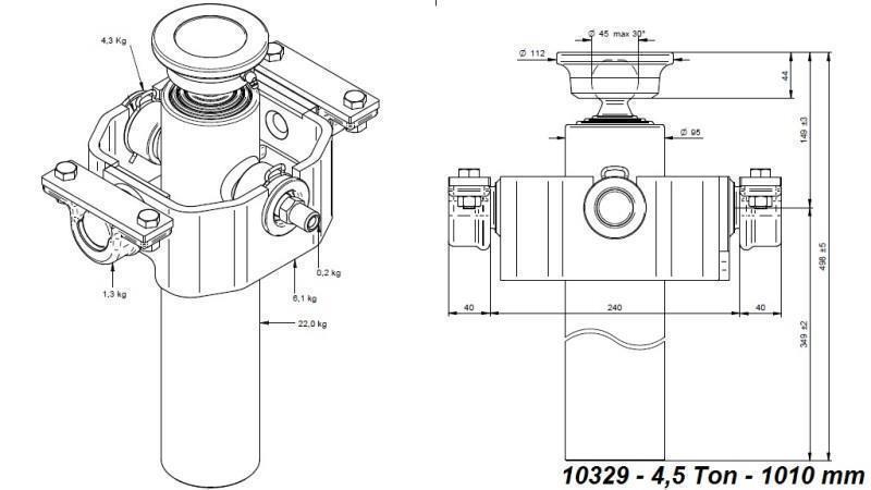 TELESCOPISK SYLINDER KOMPAKT 3 TRINN 1010mm x95 -KULE